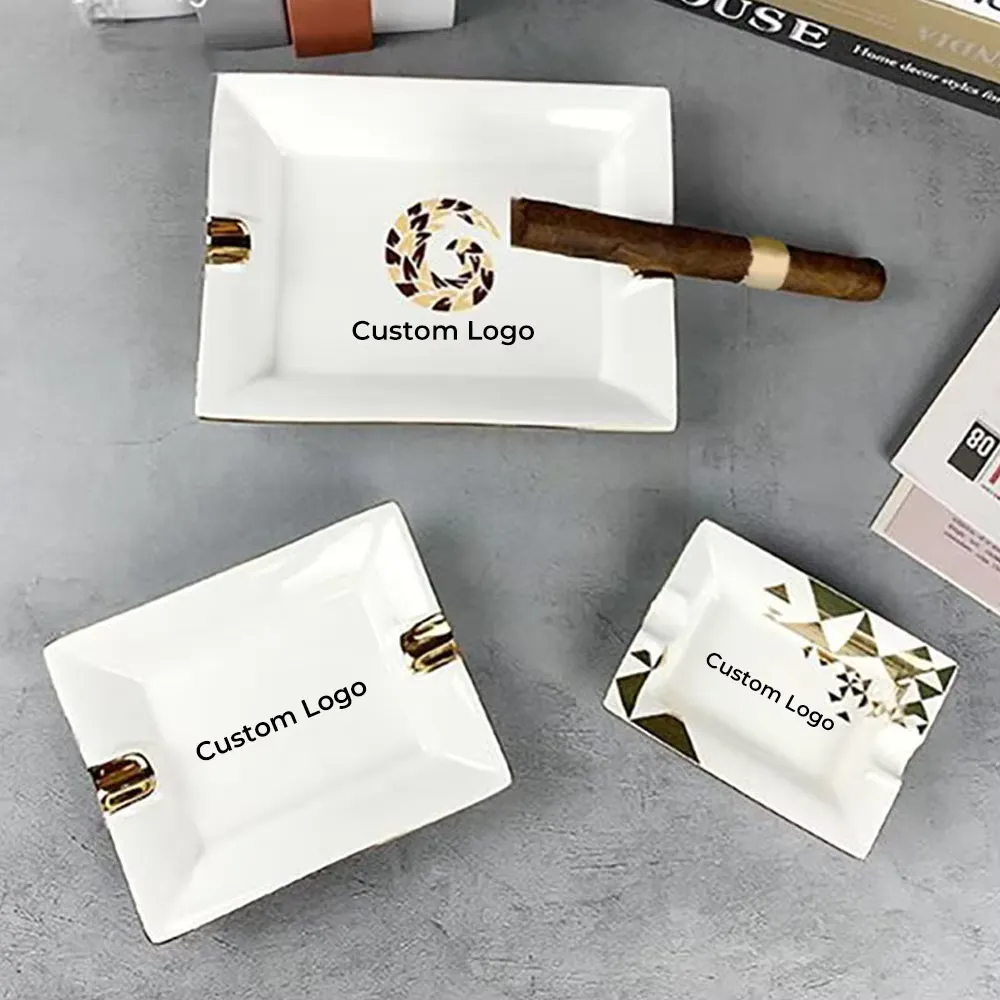 Pantone-matched custom ceramic ashtray with high-fire kiln bonded logo decal and weighted anti-tip base for 5-star hotels