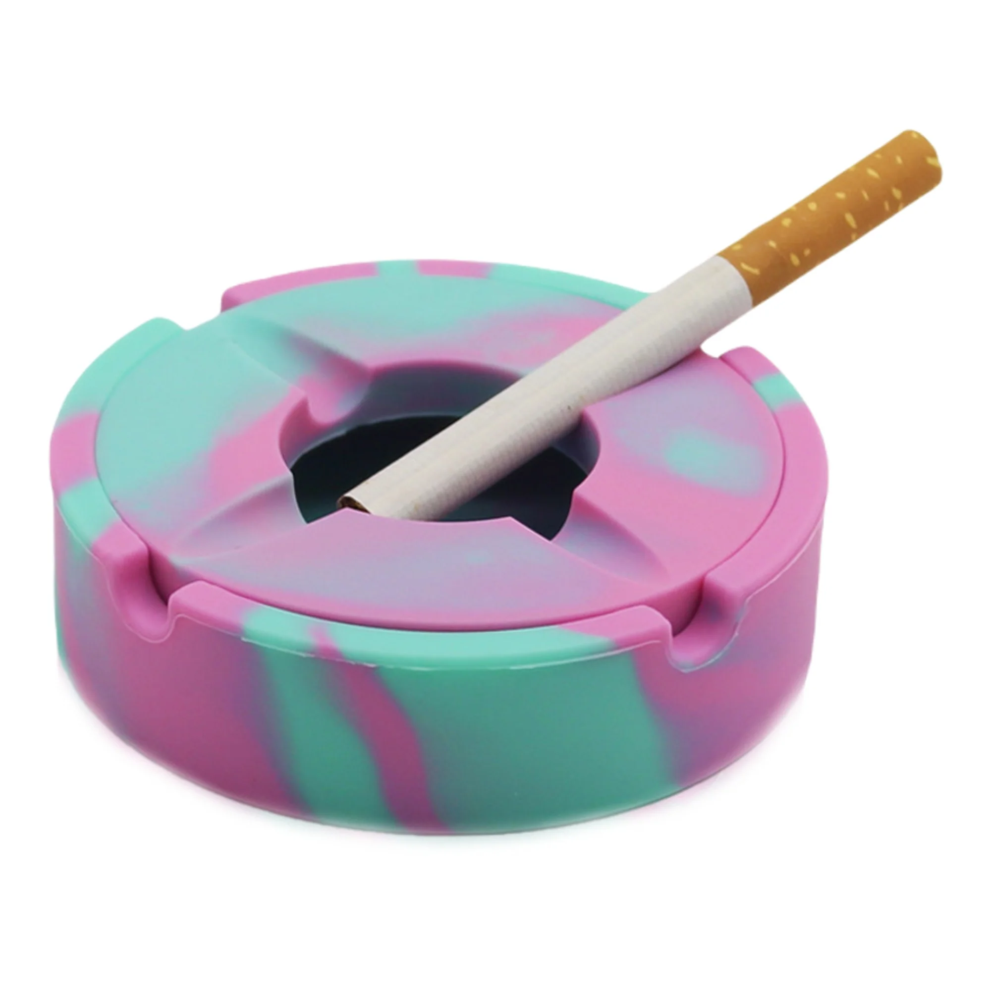 Food-grade flexible silicone custom ashtray in 20+ Pantone colors, heat-resistant to 230°C with debossed logo