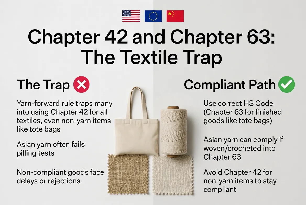 Chapter 42 and Chapter 63 textile classification diagram