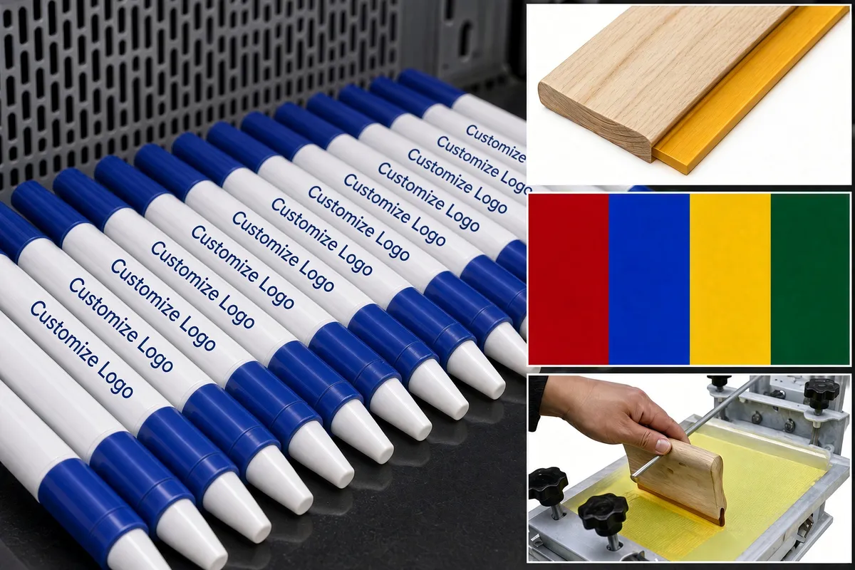 Silk screen printing a Pantone color on a lacquered metal pen barrel