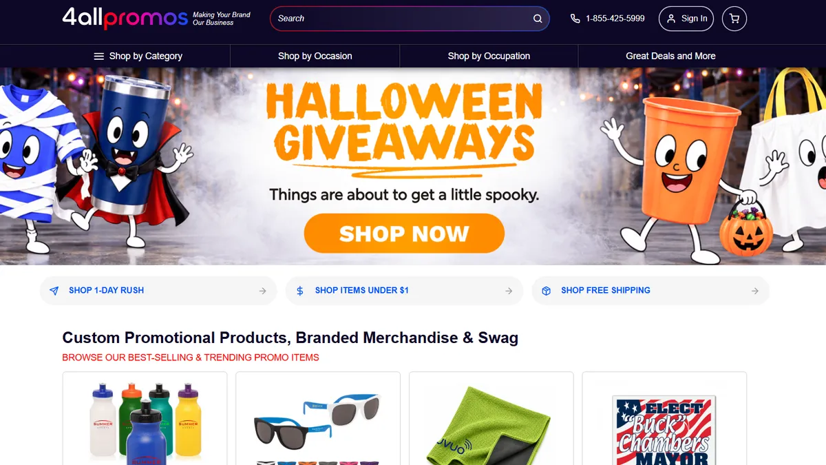 4AllPromos homepage — one day rush catalogue across promo categories