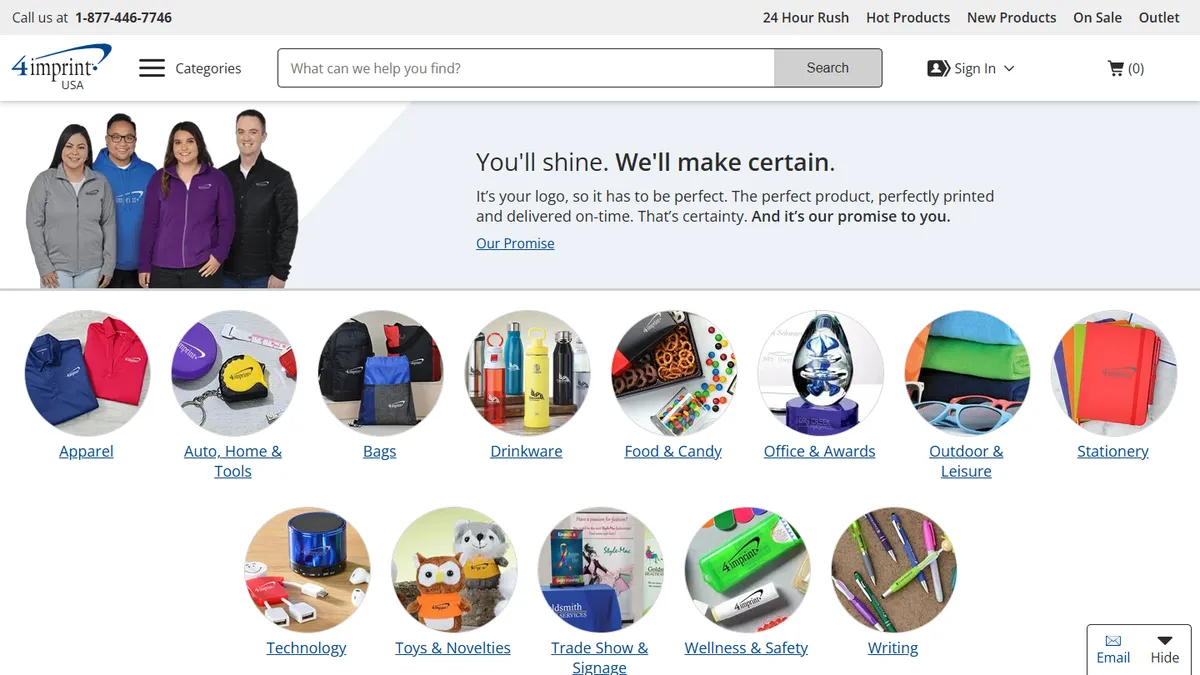 4imprint homepage — 24 hour rush promotional products catalogue