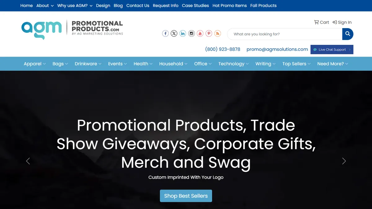 AGM Promotional Products homepage — regional rush routing and trade show giveaways