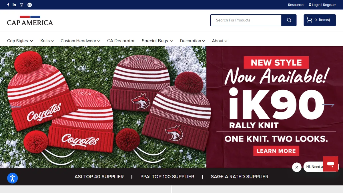 Cap America homepage — custom knit beanies made in Fredericktown, Missouri