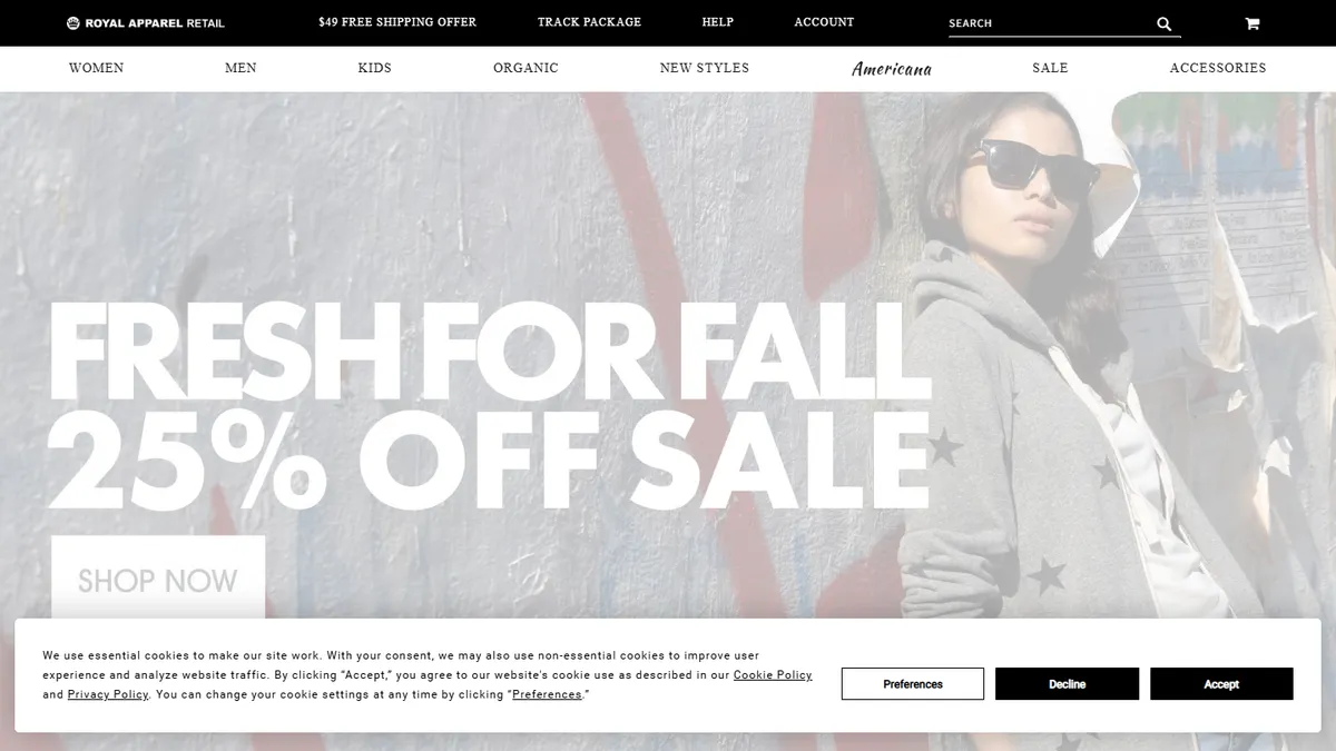Royal Apparel homepage — organic cotton apparel made in the USA