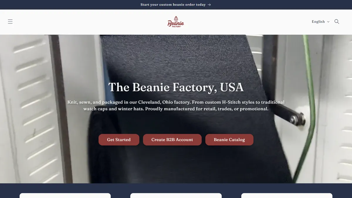 The Beanie Factory homepage — private label beanies made in the USA