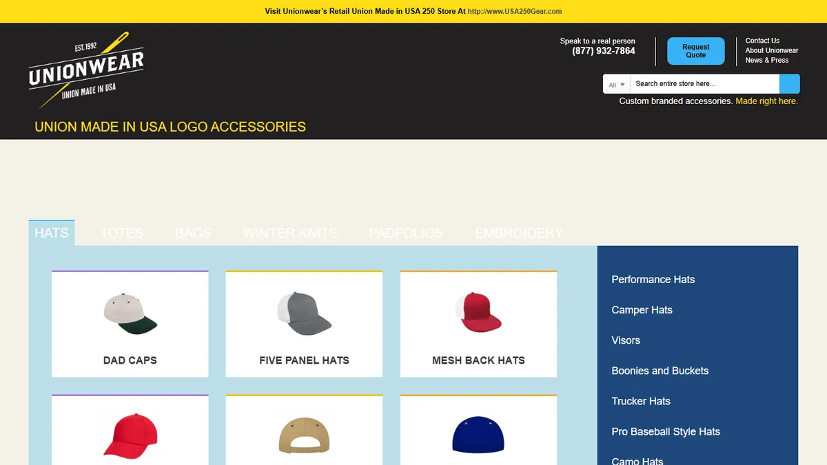 Unionwear homepage — union made custom headwear factory in Newark, New Jersey