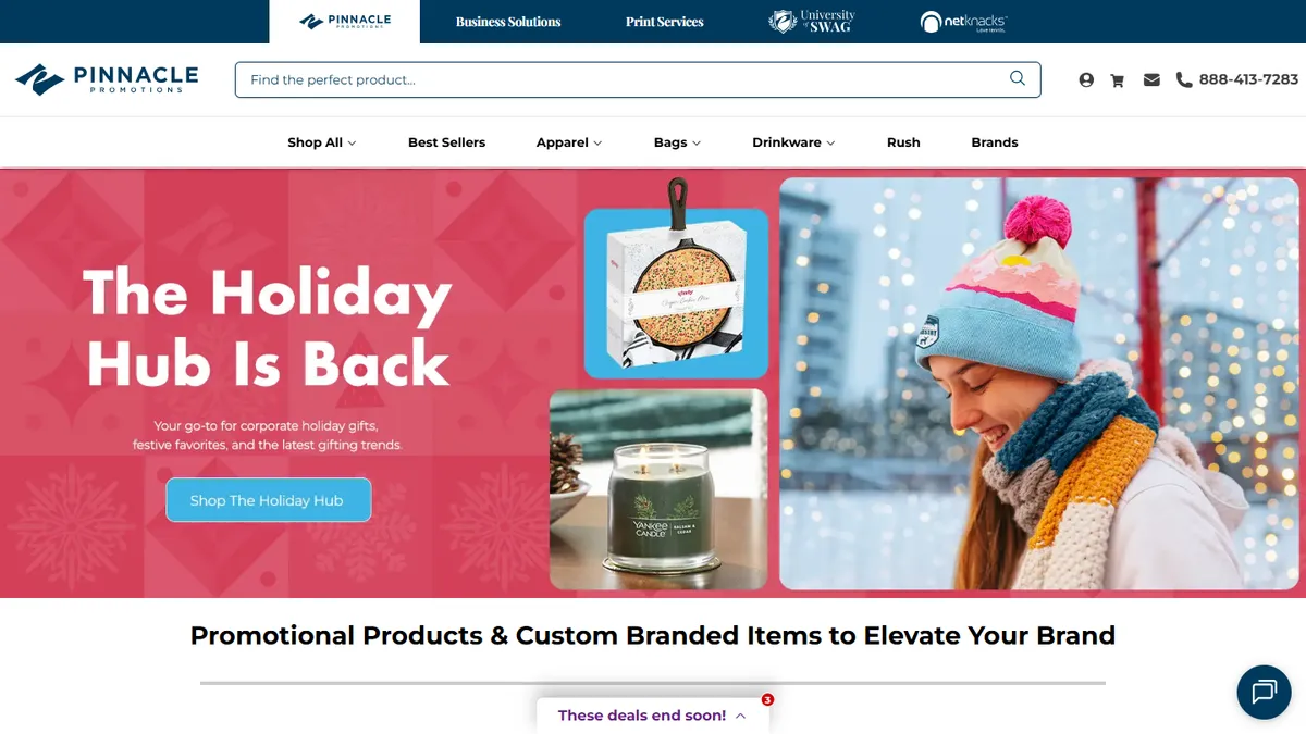Pinnacle Promotions homepage — free 24 hour rush on tagged promotional items
