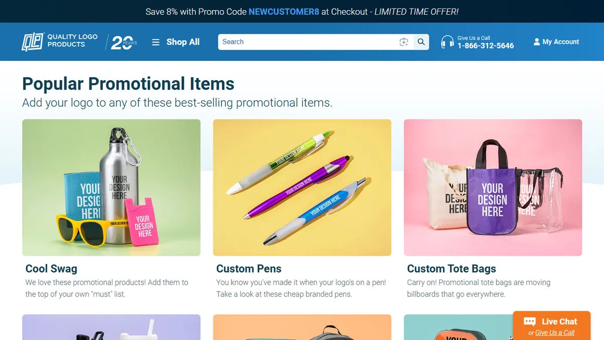Quality Logo Products homepage — per SKU delivered by dates on promotional products