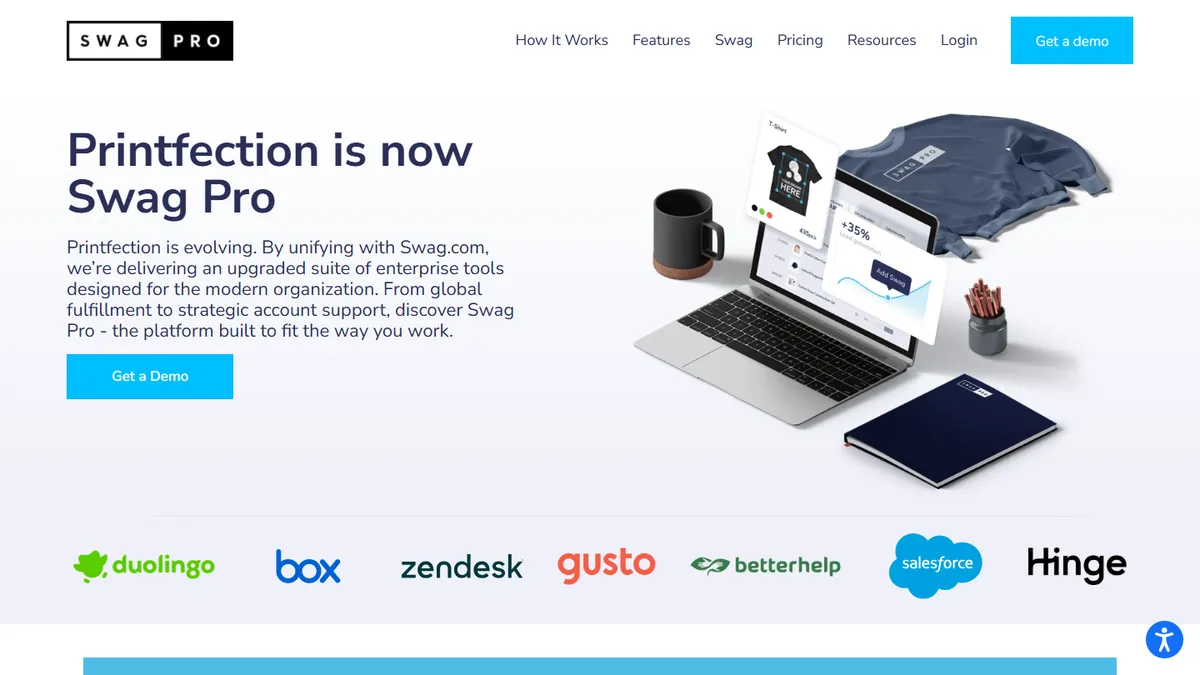 Homepage of Swag Pro (Printfection)