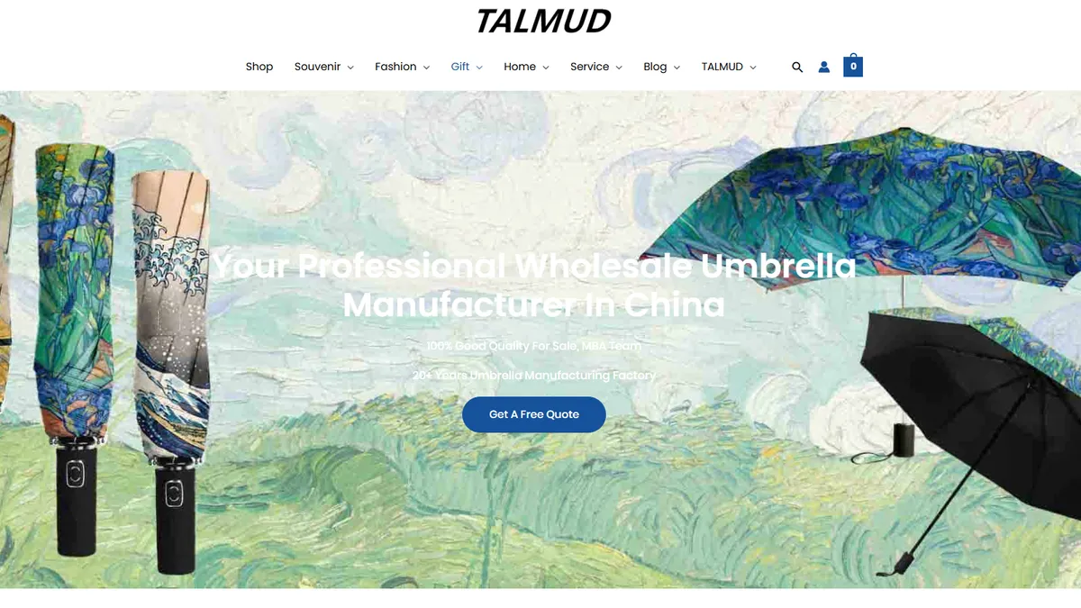 Homepage of TALMUD custom souvenir umbrella manufacturer
